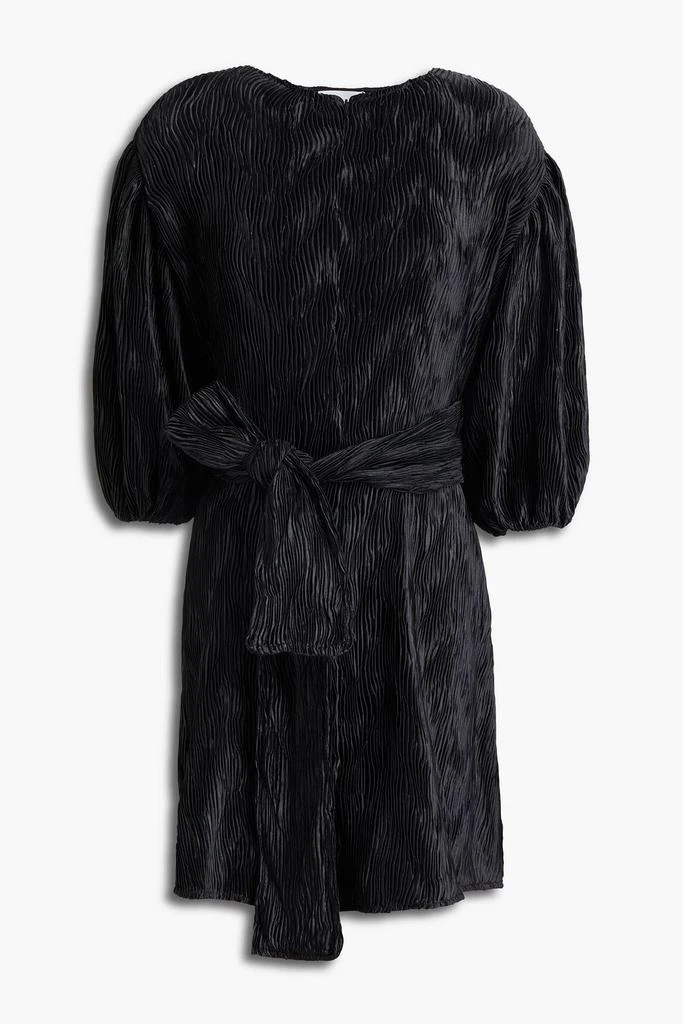 Ganni Belted plissé-satin mini dress 1