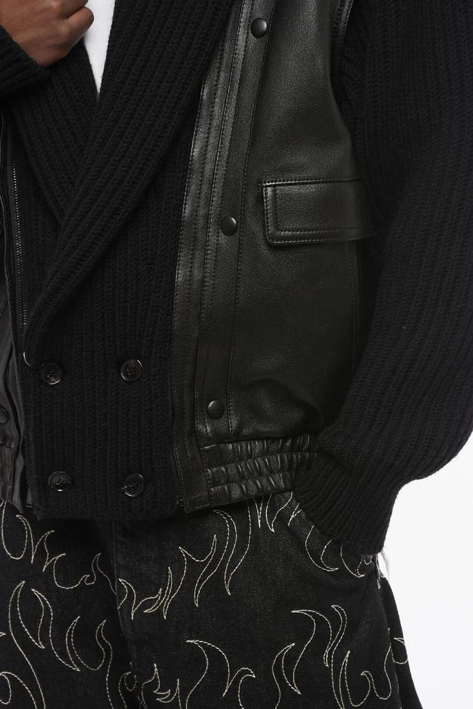 Yves Saint Laurent Saint Laurent Leather Bomber With Knitted Sleeves And Collar 3