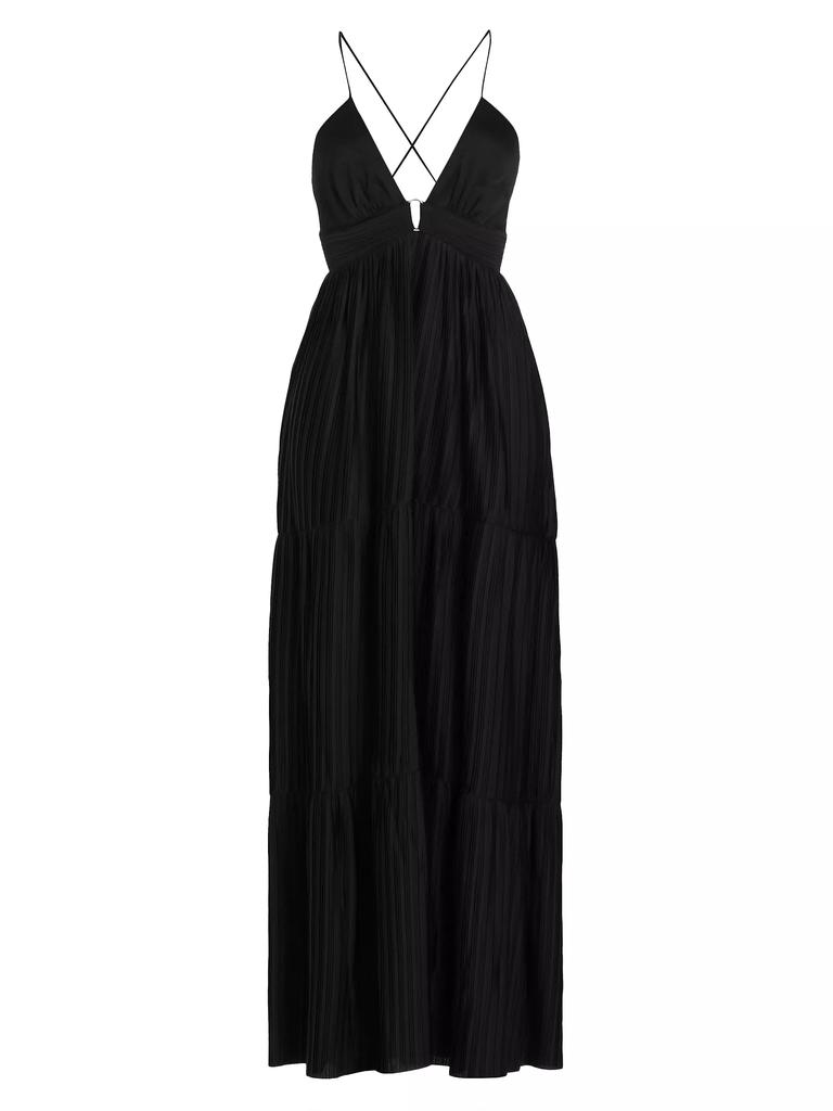 ba&sh Wasta Pleated Satin Plissé Maxi Dress