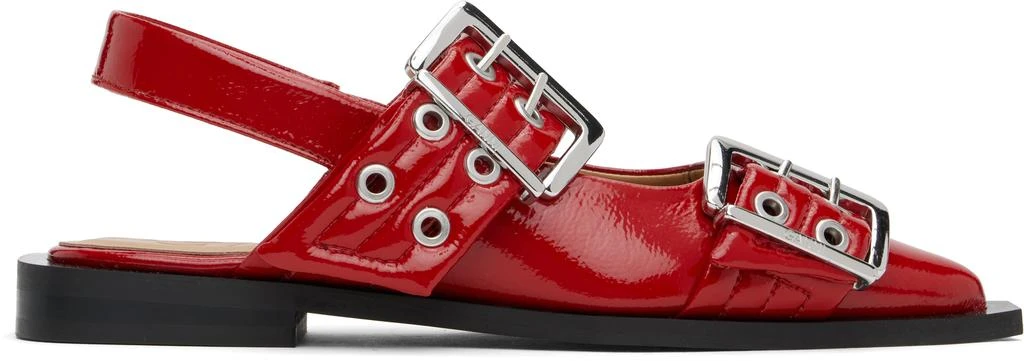 Ganni Red Feminine Buckle Flats 1