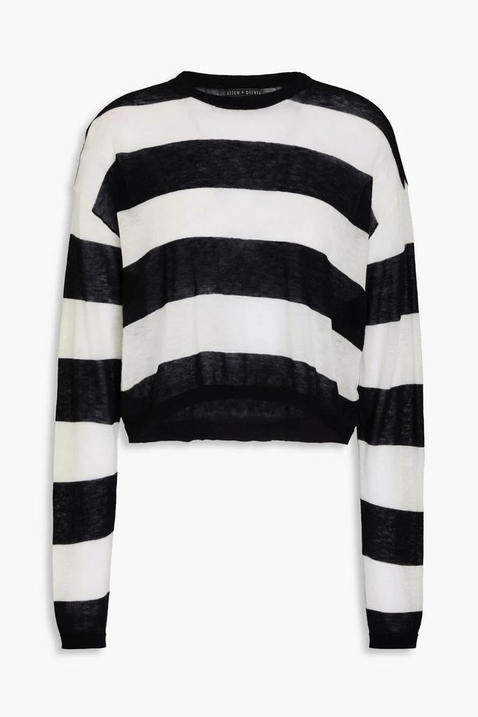Alice + Olivia Cropped striped wool-blend sweater 1