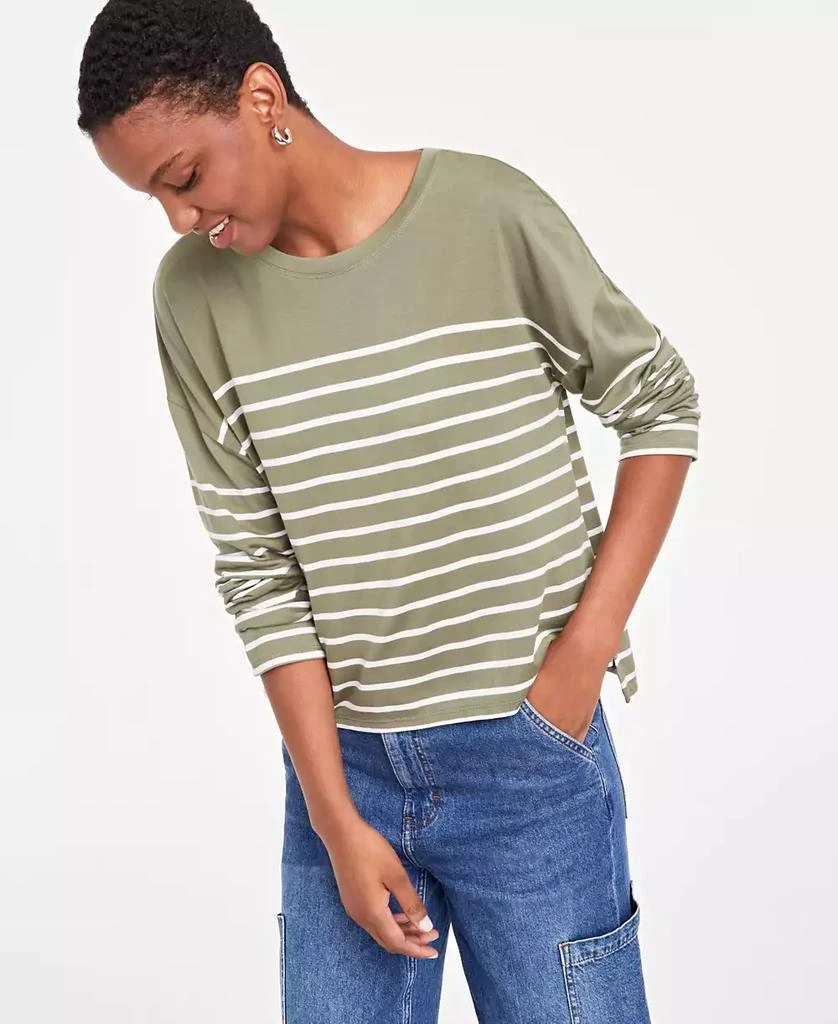 On 34th Women's Boxy Striped Long-Sleeve T-Shirt, Created for Macy's 1