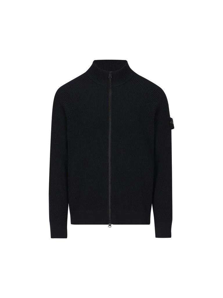 Stone Island Stone Island Logo Patch Zip-Up Ribbed Cardigan 1