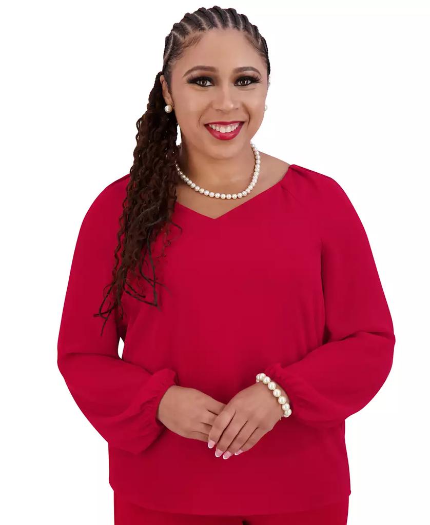 Kasper Women's V-Neck Raglan-Long-Sleeve Blouse Regular & Plus