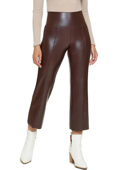Hue Womens Flattering Fit Leather Cropped Flare Leggings 1