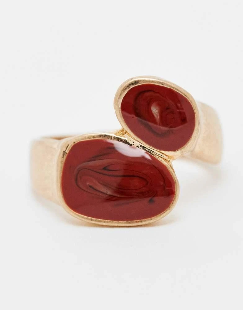 Reclaimed Vintage Reclaimed Vintage unisex wraparound ring with red jasper stone in burnished gold 3