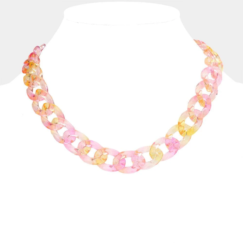 FASHNZFAB Lucite Resin Chain Link Necklace