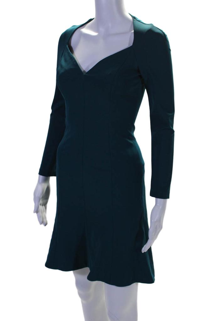 CUSHNIE Womens Long Sleeves V Neck A Line Dress Teal Blue