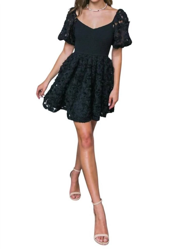 FLYING TOMATO Brianna Puff Sleeve Mini Dress In Black 1