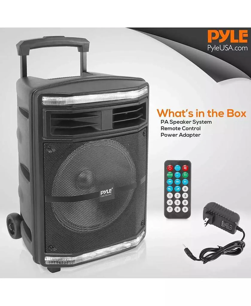 Pyle 10” Bluetooth PA Speaker System With Rechargeable Battery, Party Lights 
FM Radio, 600 Watt 6
