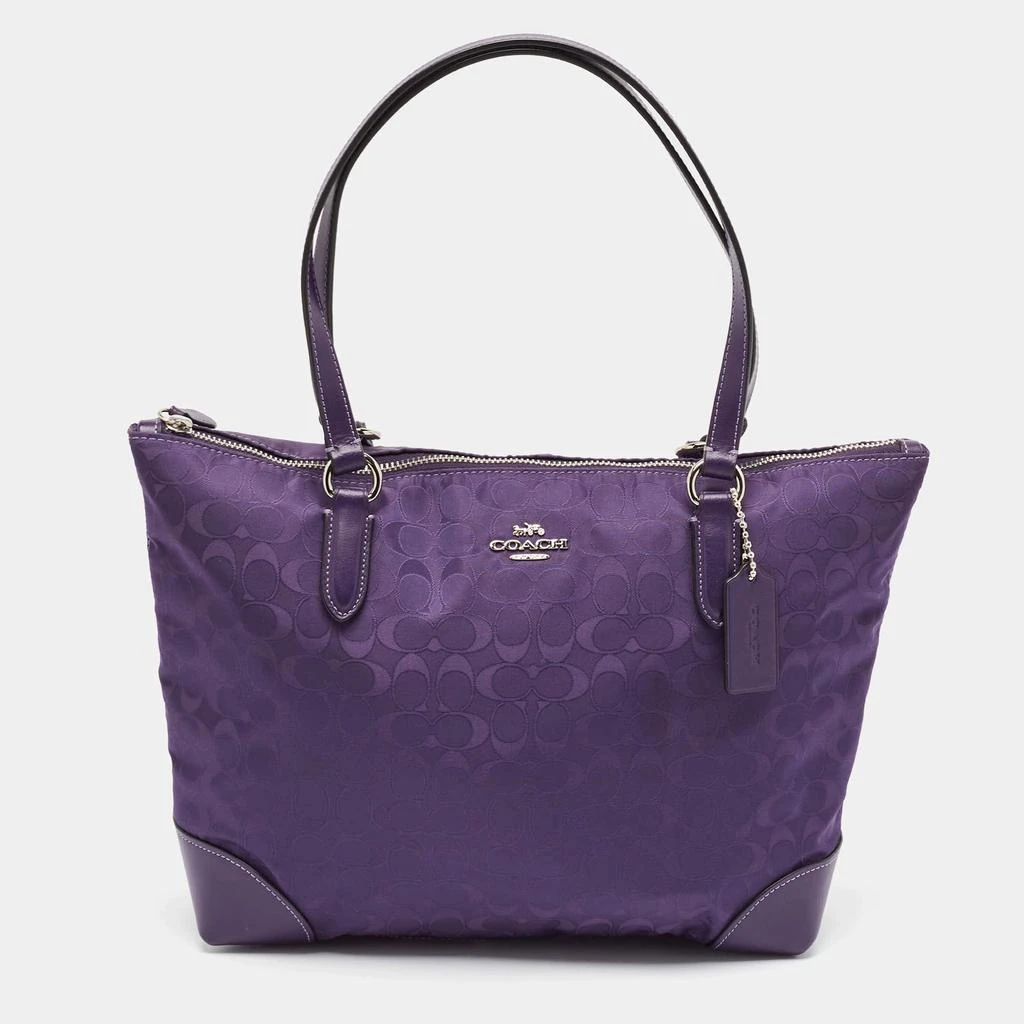 Coach Coach Purple Signature Nylon and Leather Zip Top Tote 1