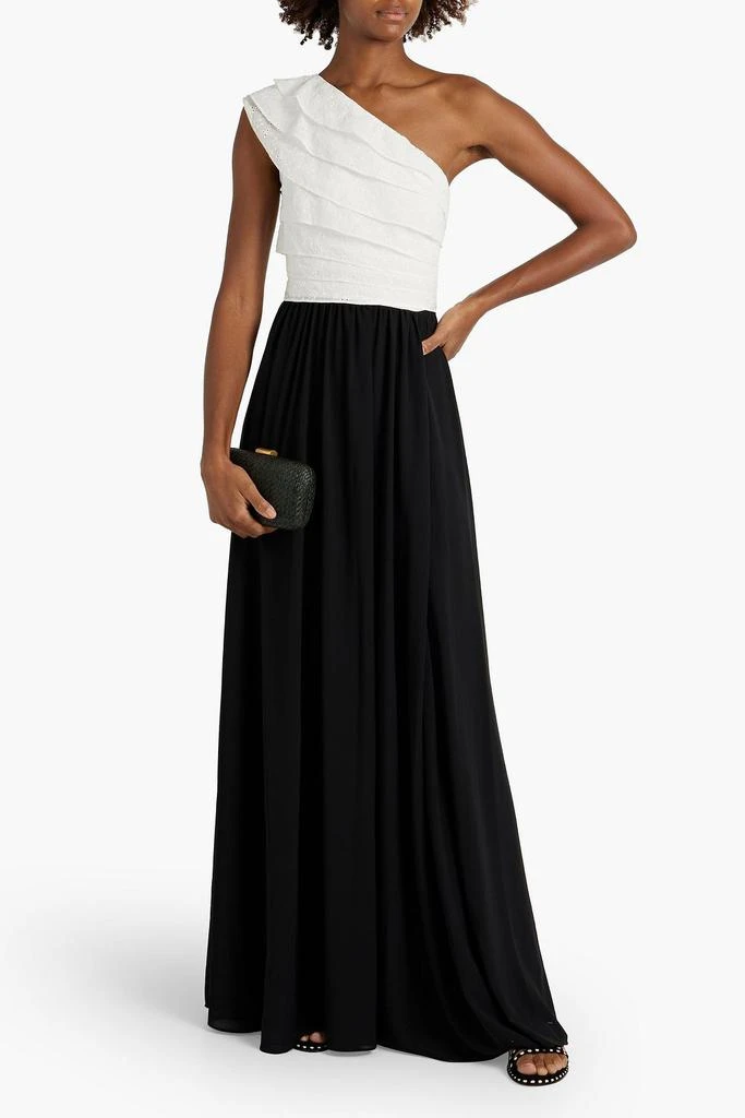 MIKAEL AGHAL One-shoulder ruffled broderie anglaise and chiffon gown 2