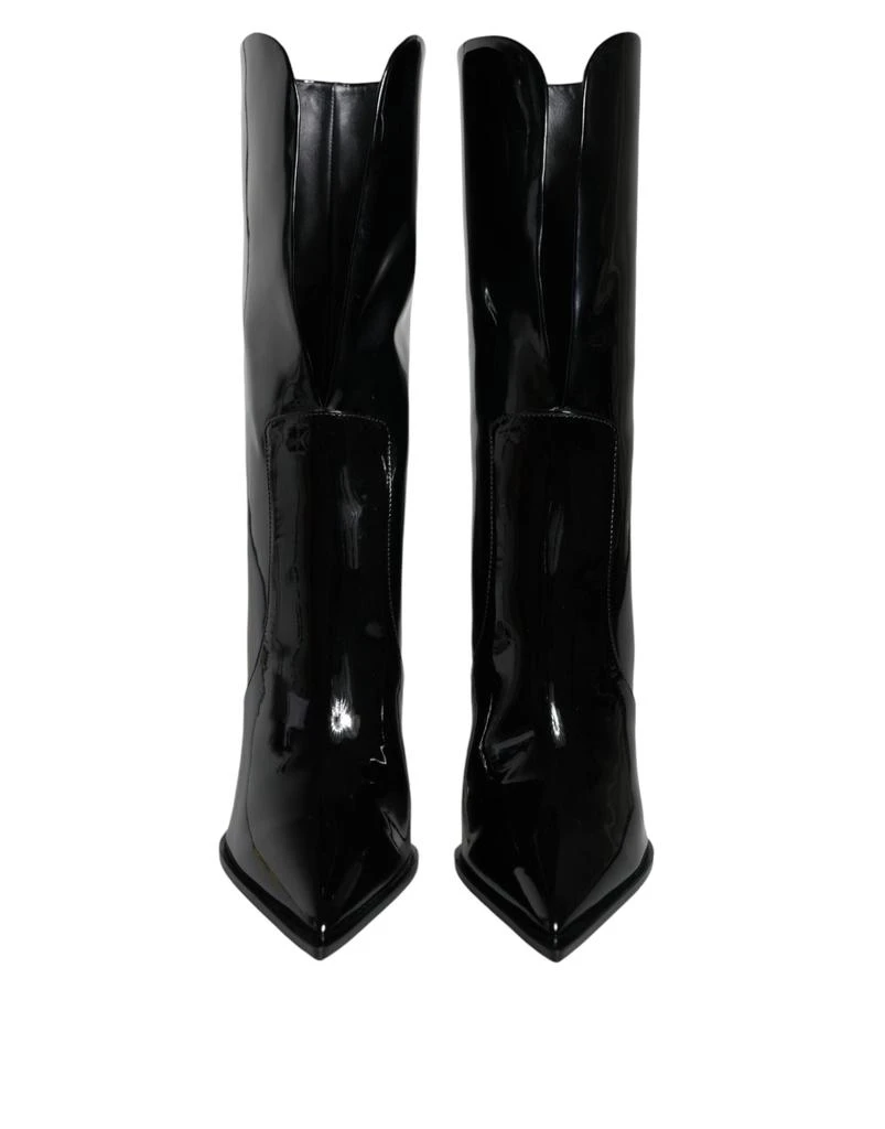 Dolce & Gabbana Patent Leather Mid Calf Boots Women's Shoes 2