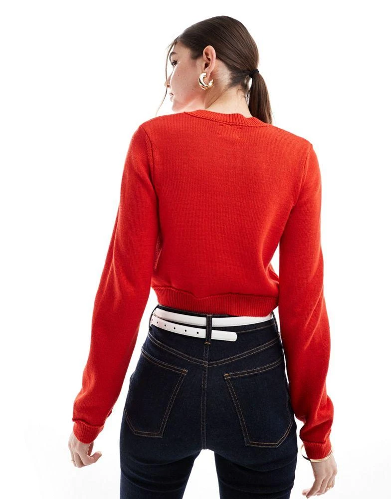 ASOS ASOS DESIGN crew neck cropped cardigan with pocket in cotton blend in red 2