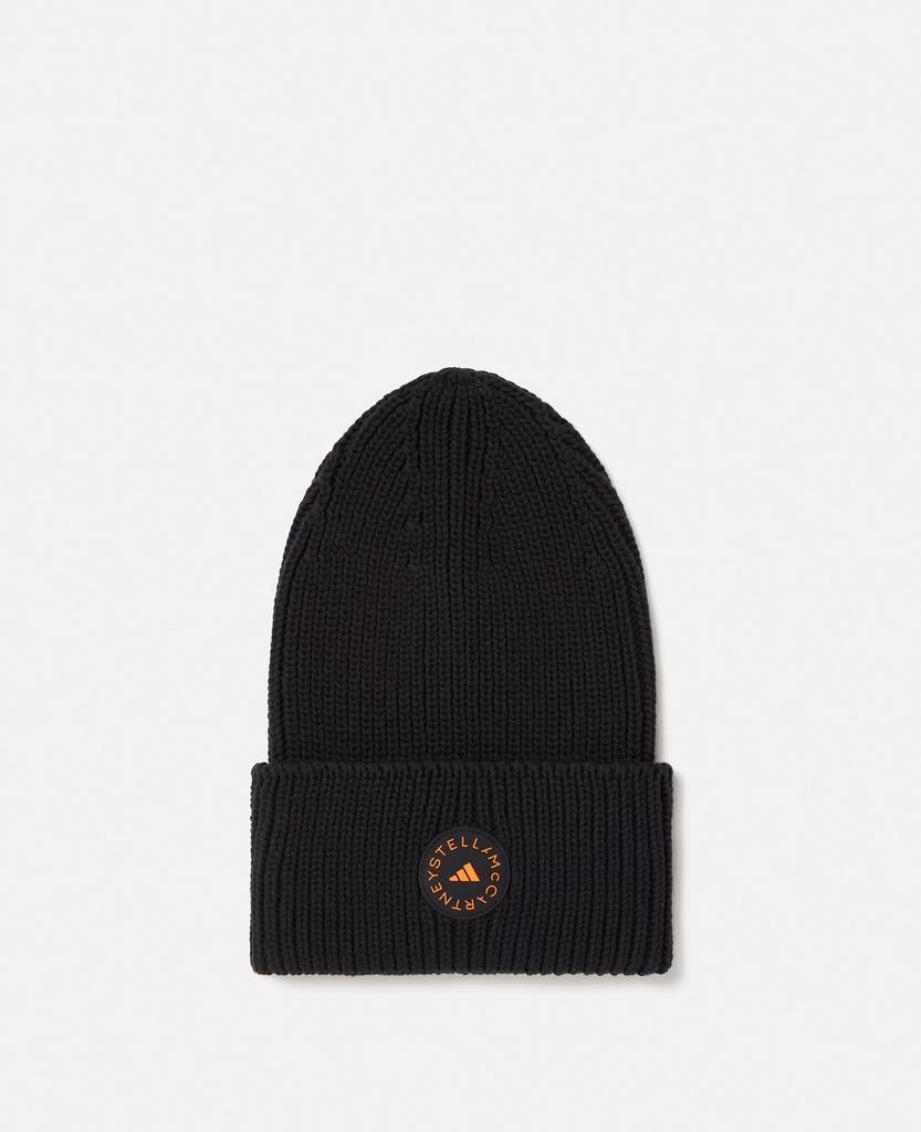 Stella McCartney Stella McCartney - Logo Ribbed Beanie, Woman, Black/Signal Orange