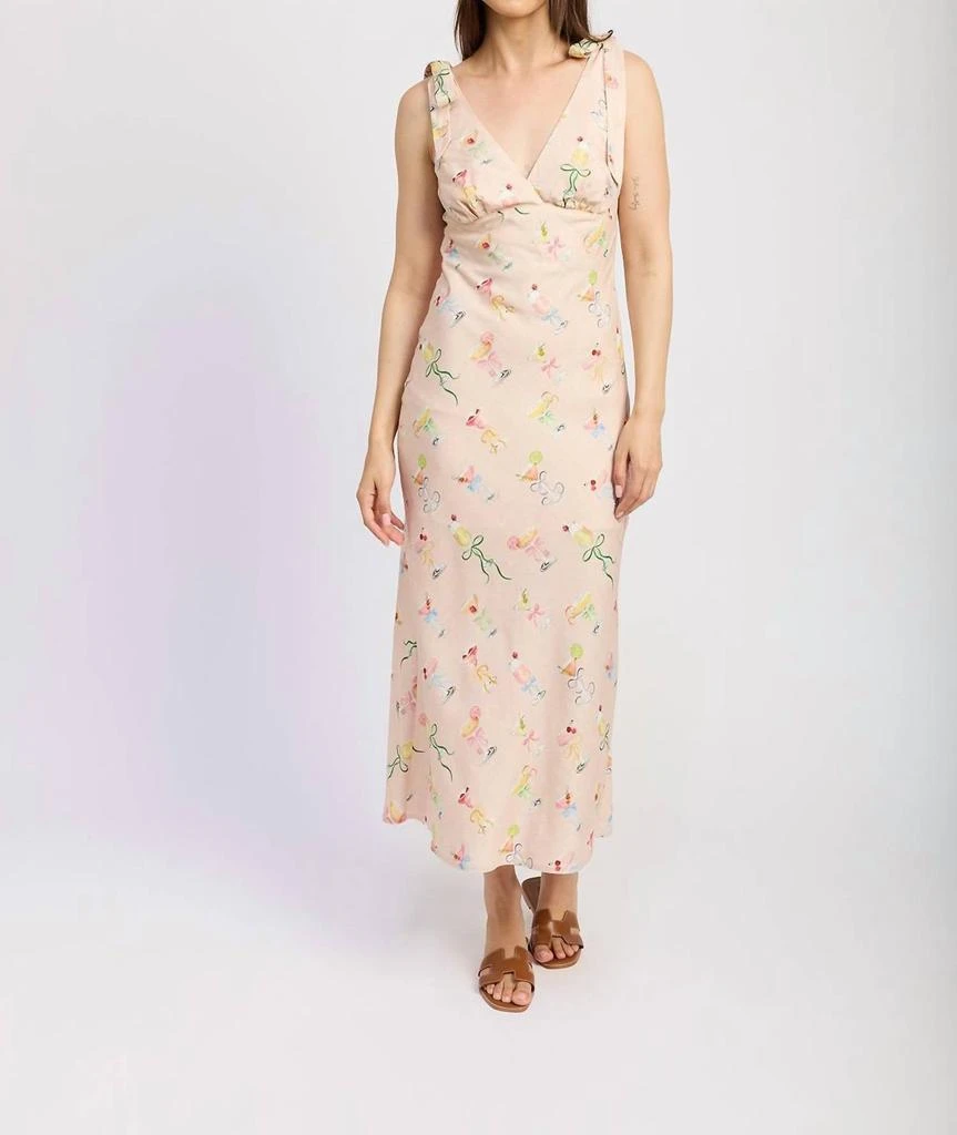 strapless open back dress Mint Floral Pleated Maxi Dress With Cut Out main image 1