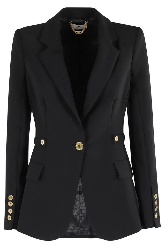 ELISABETTA FRANCHI Single-Breasted Tailored Blazer With Gold-Tone Accents