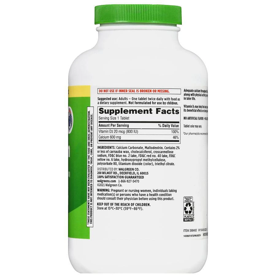 Walgreens Calcium 600 mg + Vitamin D3 20 mcg (800 IU) Tablets 3