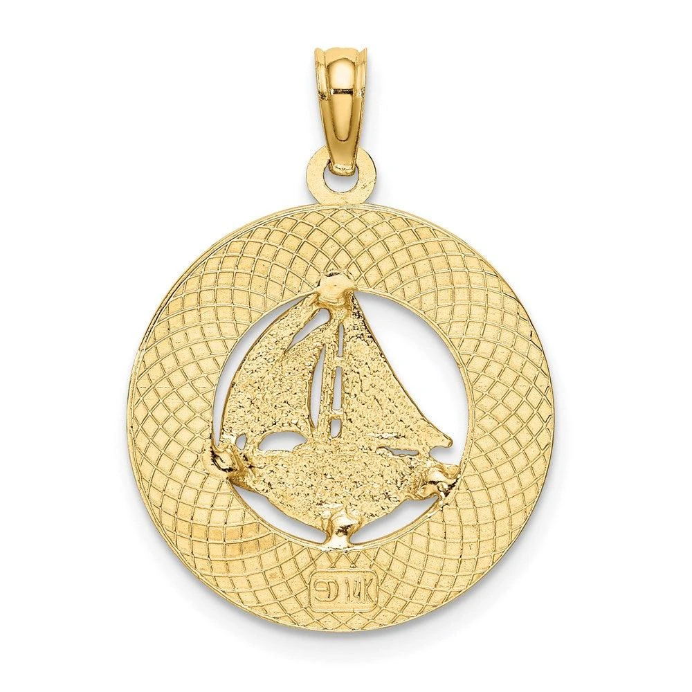 Diamond2Deal 14k Yellow Gold TURKS AND CAICOS Circle with Sailboat Charm Pendant 4