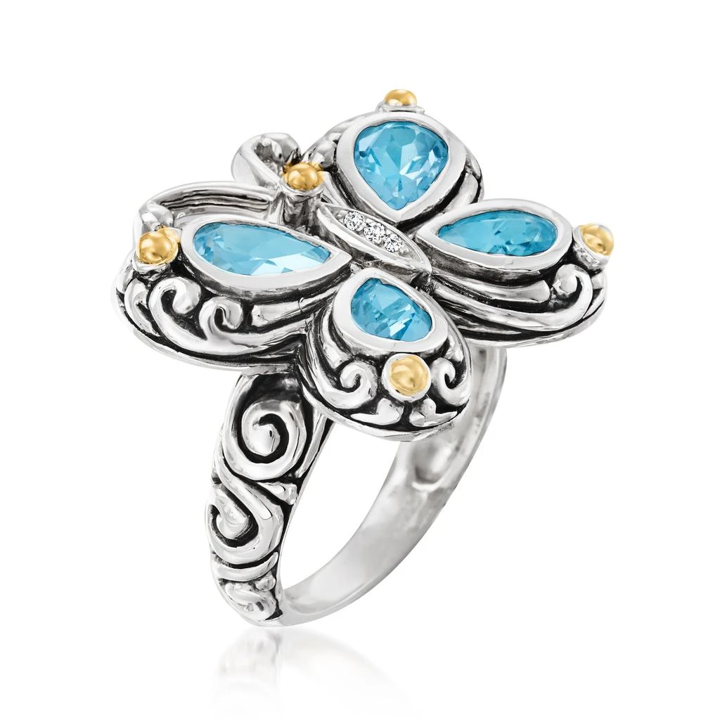 Ross-Simons Blue Topaz Bali-Style Butterfly Ring With White Topaz and 14kt Gold Accents in Sterling Silver 3