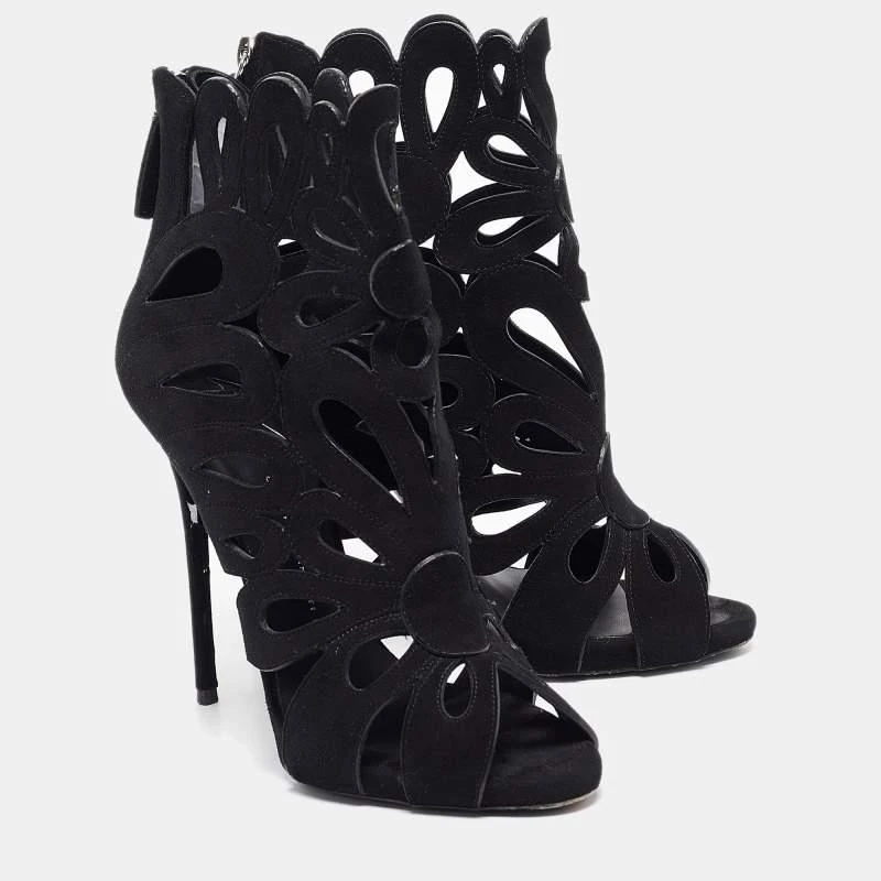 Giuseppe Zanotti Giuseppe Zanotti Black Suede Cut Out Open Toe Booties Size 38 4