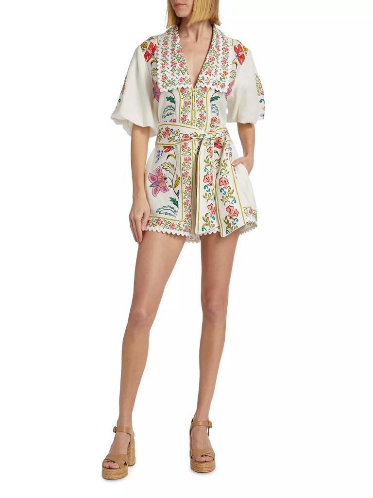 Farm Rio Floral Linen-Blend Romper