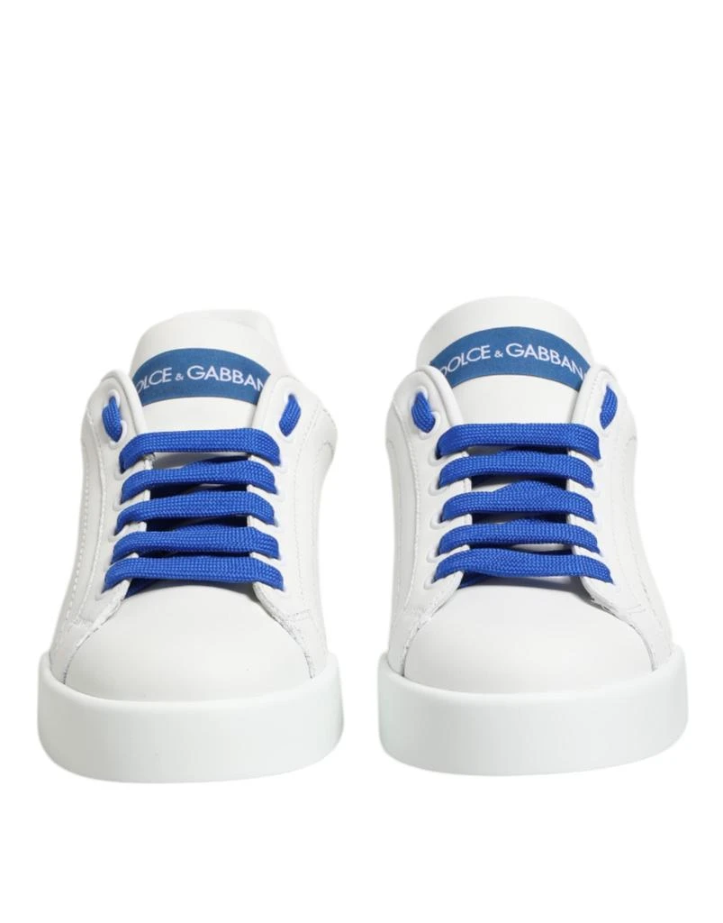 Dolce Gabbana White Blue Leather Low Top Sneakers Shoes – On