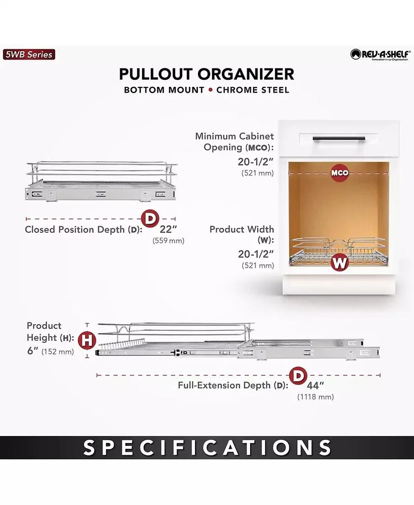 Rev-A-Shelf Kitchen Cabinet Pullout Shelf Organizer, 21 x 22 In, 5WB1-2122CR-1 6