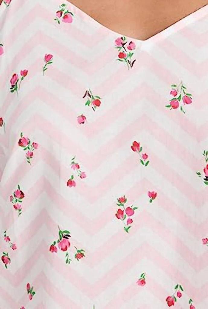 Shop Josephine Woven Cotton Pj Set In Pink Floral/zigzag on