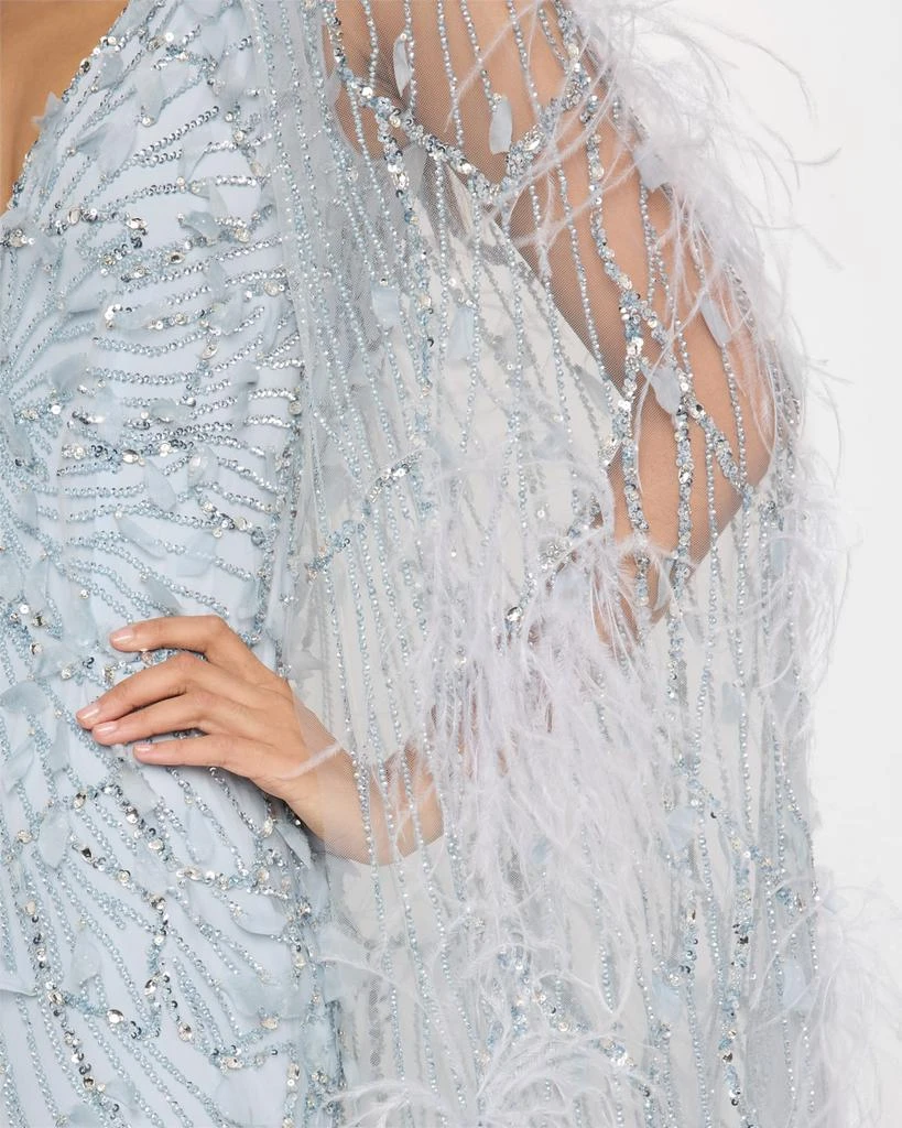 Pamella Roland Crystal Feather Embroidered Tulle Caped Gown 5