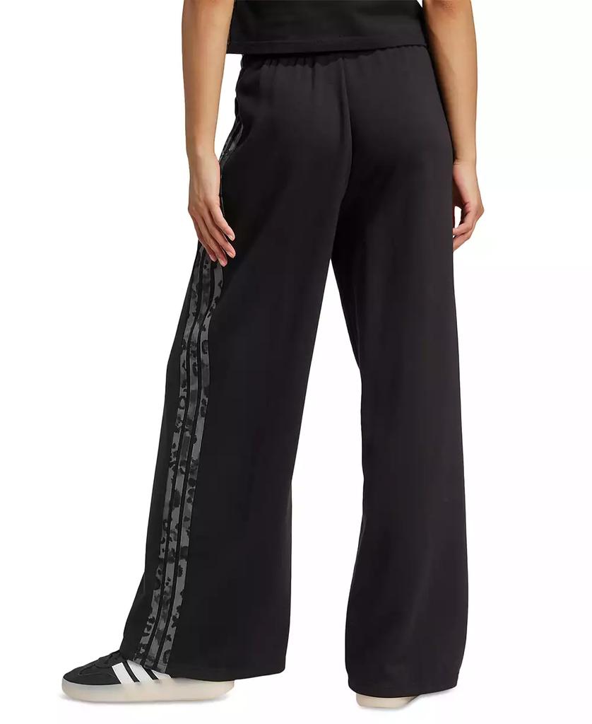 Adidas Women's Leopard-Print Stripes Relaxed Wide-Leg Pants