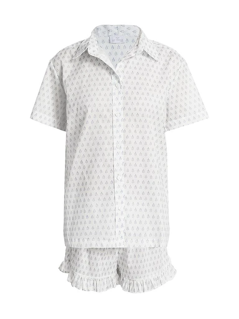 Pour Les Femmes Karl Cotton Leaf-Print Frill Pajamas 1