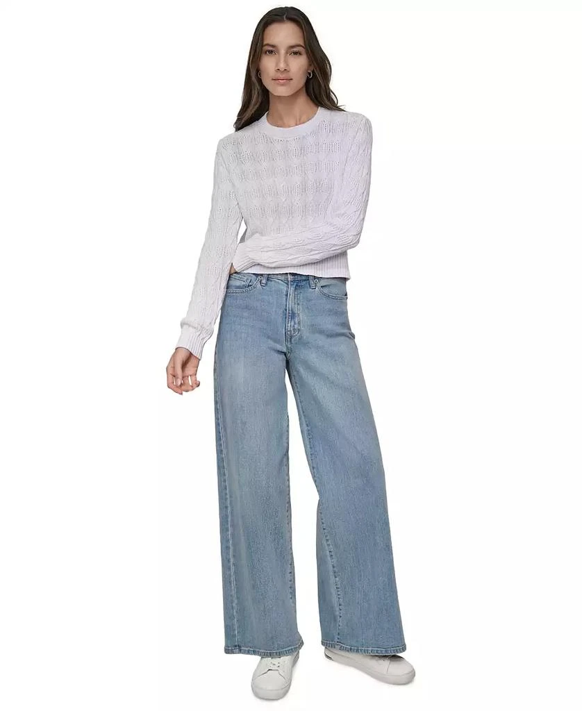 DKNY Women's Long-Sleeve Cotton Cable-Knit Crewneck Sweater 3