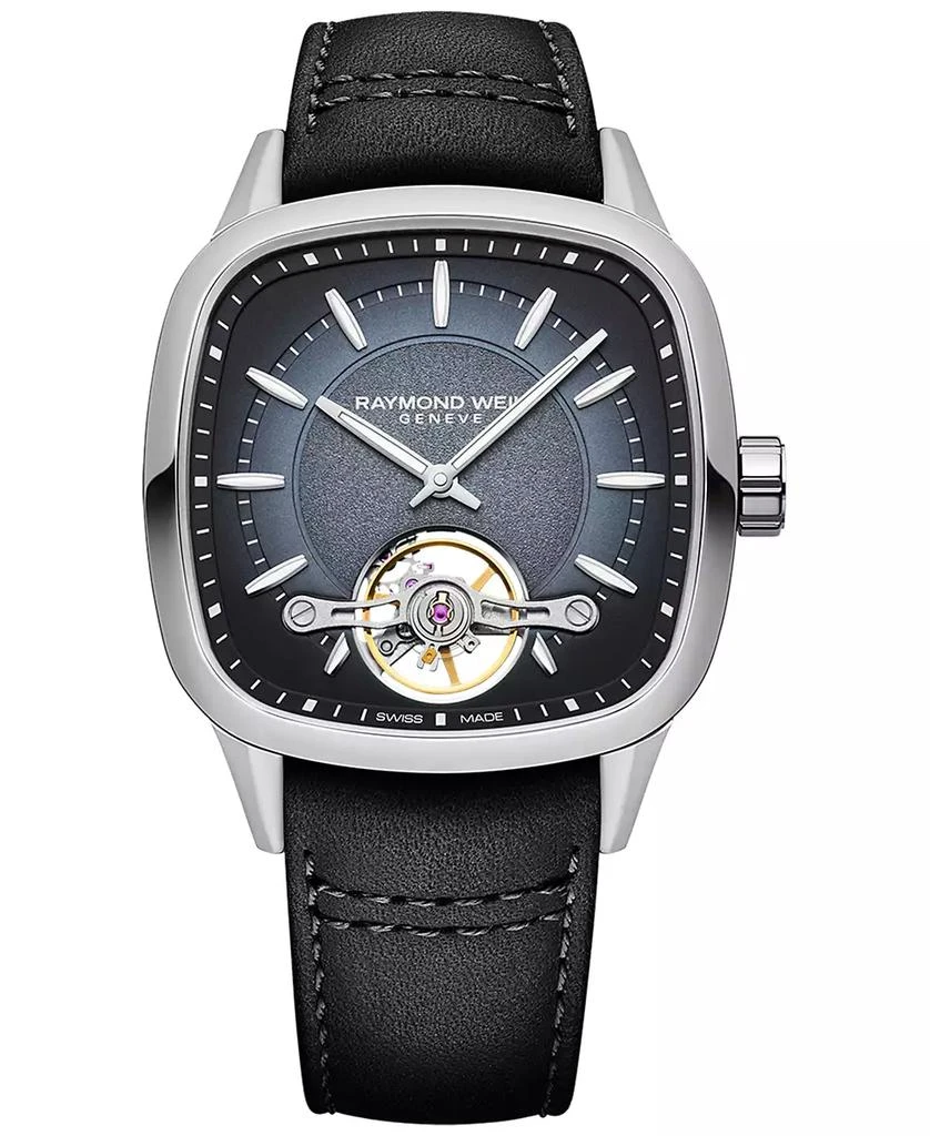 Raymond Weil Men's Swiss Automatic Freelancer Black Leather Strap Watch 40mm 1