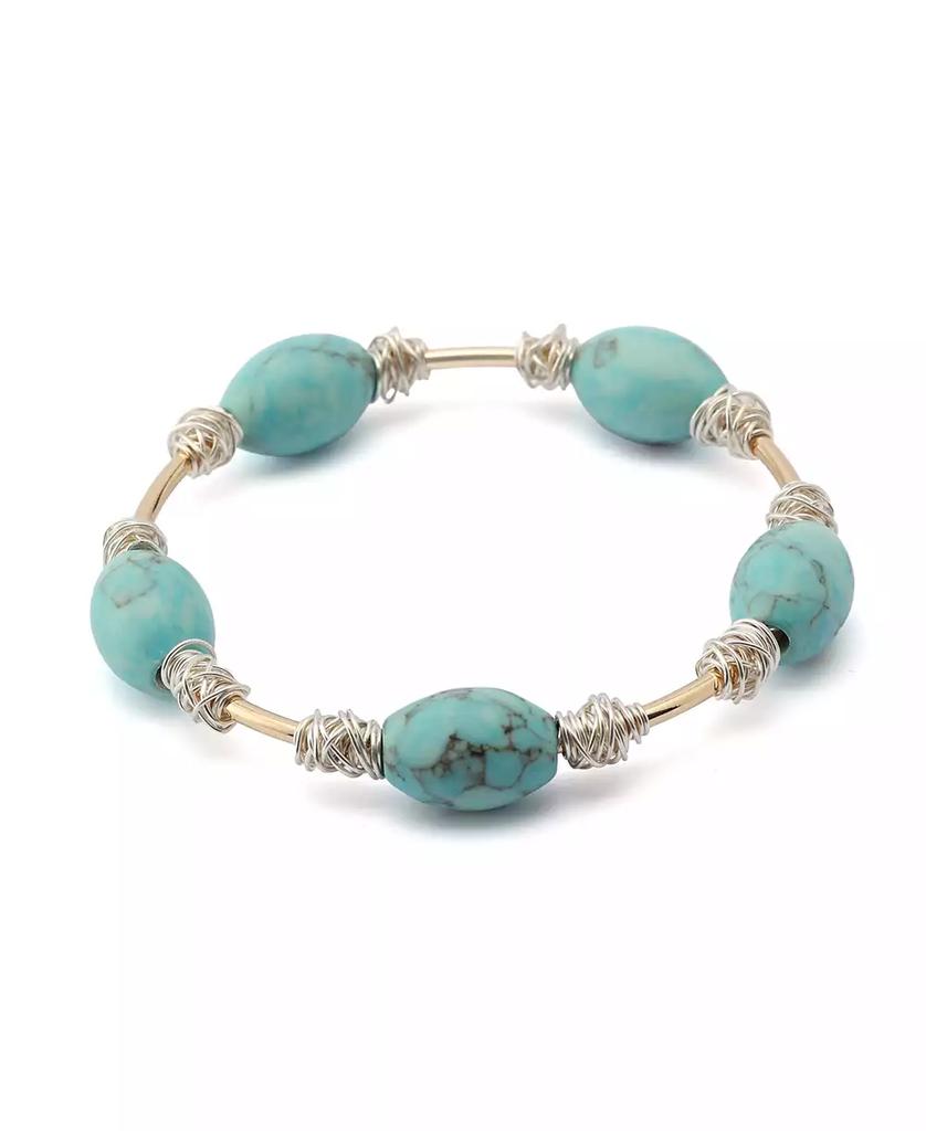 Robert Lee Morris Turquoise Stone Bead Wire Bangle Bracelet