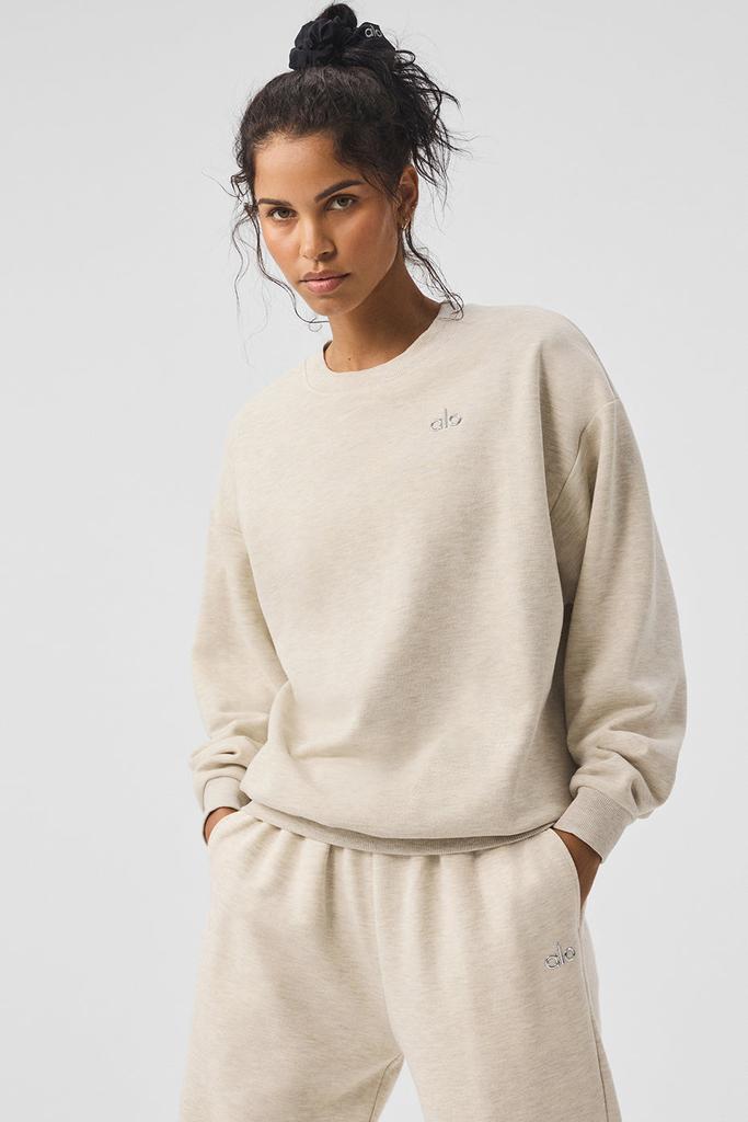Alo Accolade Crew Neck Pullover - Oatmeal Heather - Hoodies Alo Accolade Crew Neck Pullover - Oatmeal Heather - Hoodies