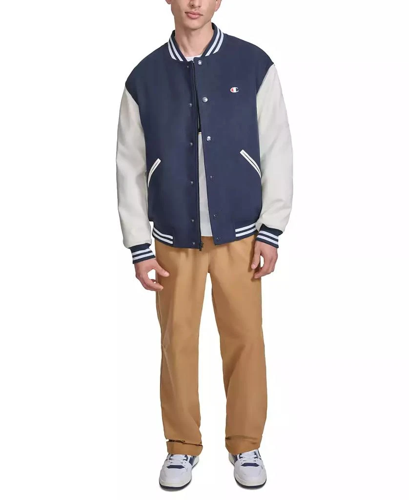 CHAMPION Men's Colorblocked Mixed-Media Varsity Jacket 6