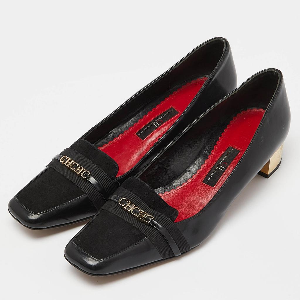 CH Carolina Herrera CH Carolina Herrera Black Suede & Leather Block Heel Loafer Pumps Size 38