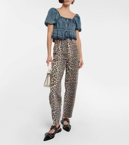 Ganni Puff-sleeve denim crop top 2