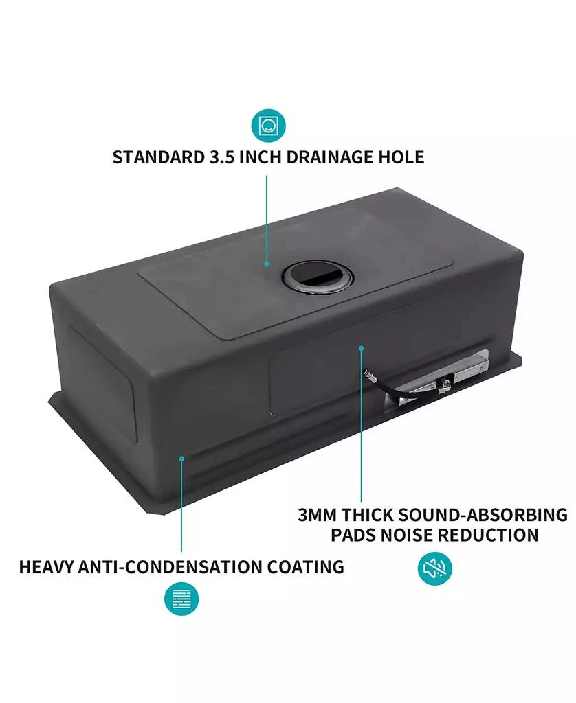 Flynama 33x16.72x10inch Undermount Gunmetal Black Waterfall Kitchen Sink Stainless Steel Workstation 7