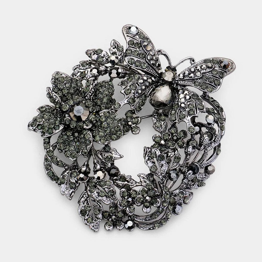 FASHNZFAB Rhinestone Butterfly Flower Leaf Pin Brooch  / Pendant