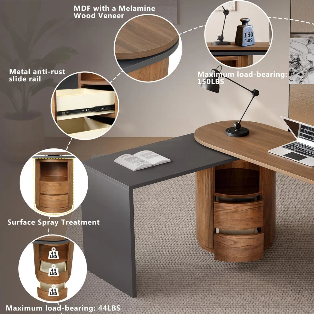 Streamdale Furniture Streamdale 59" L-Shaped Walnut Desk with Storage 6