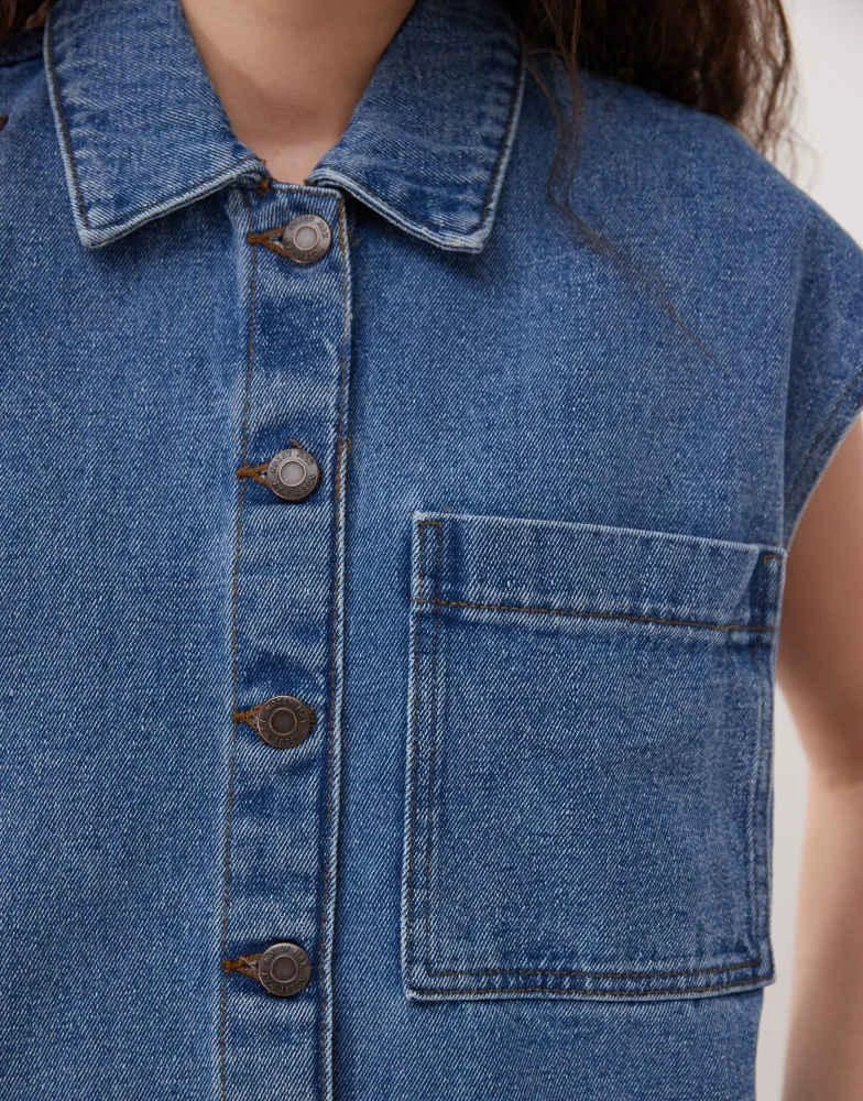 Noisy May Noisy May sleeveless denim mini dress in mid blue wash 3