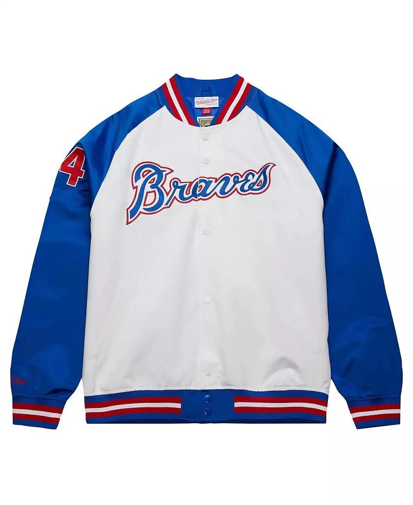 Mitchell & Ness Men's Hank Aaron White/Royal Atlanta Braves Cooperstown Collection Legends Lightweight Satin Raglan Full-Snap Jacket 3