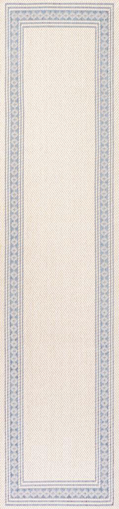 JONATHAN Y Lucia Classic Diamond Border Indoor/Outdoor Cream/Blue Runner Rug