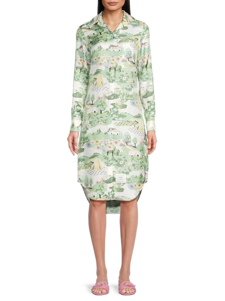 Thom Browne Graphic High Low Silk Midi Dress 1