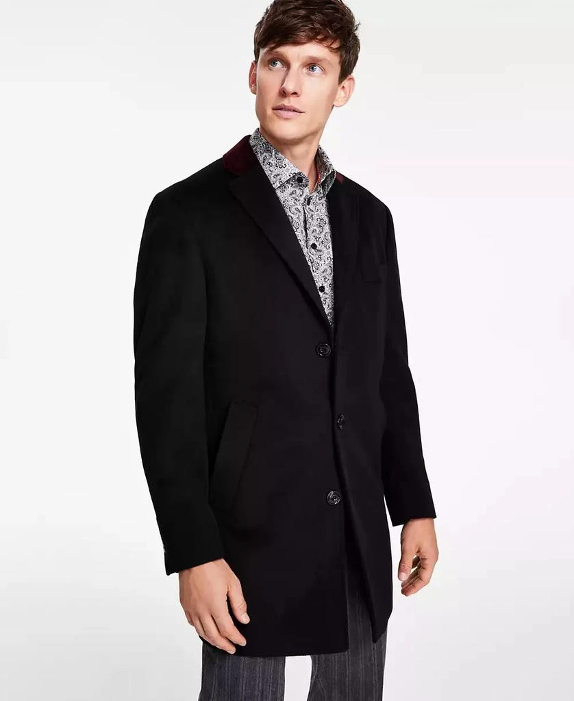 Tallia Men Wool Blend Overcoats with Contrast Velvet Top Collar 1