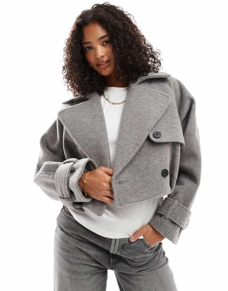 ASOS ASOS DESIGN bubble hem formal cropped trench coat in grey marl 1