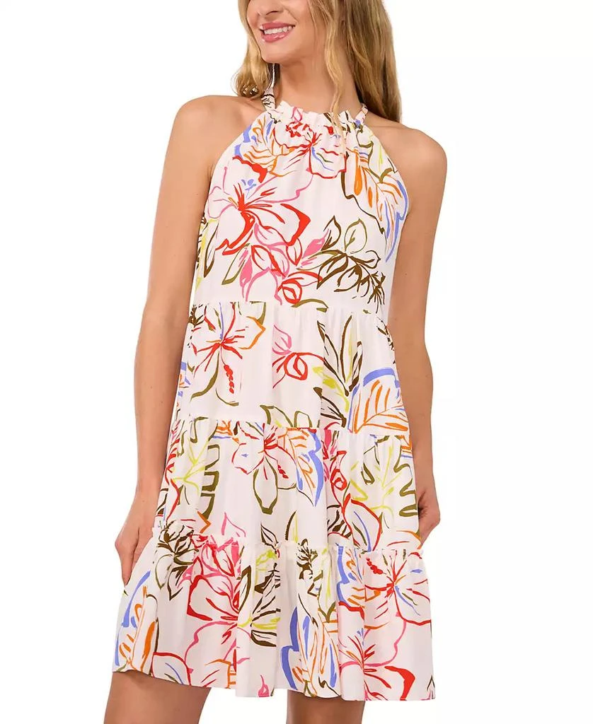 CeCe Women's Tropical Tie-Back Halter Tiered Mini Dress 1