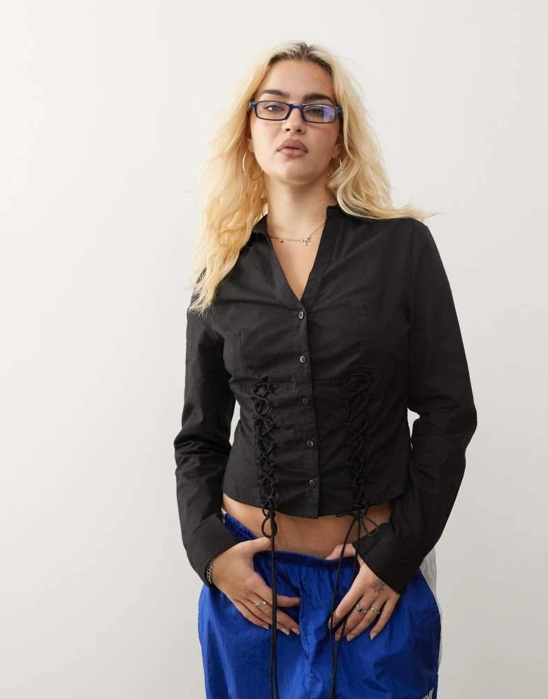 COLLUSION COLLUSION fitted corset shirt with long sleeve in black 1